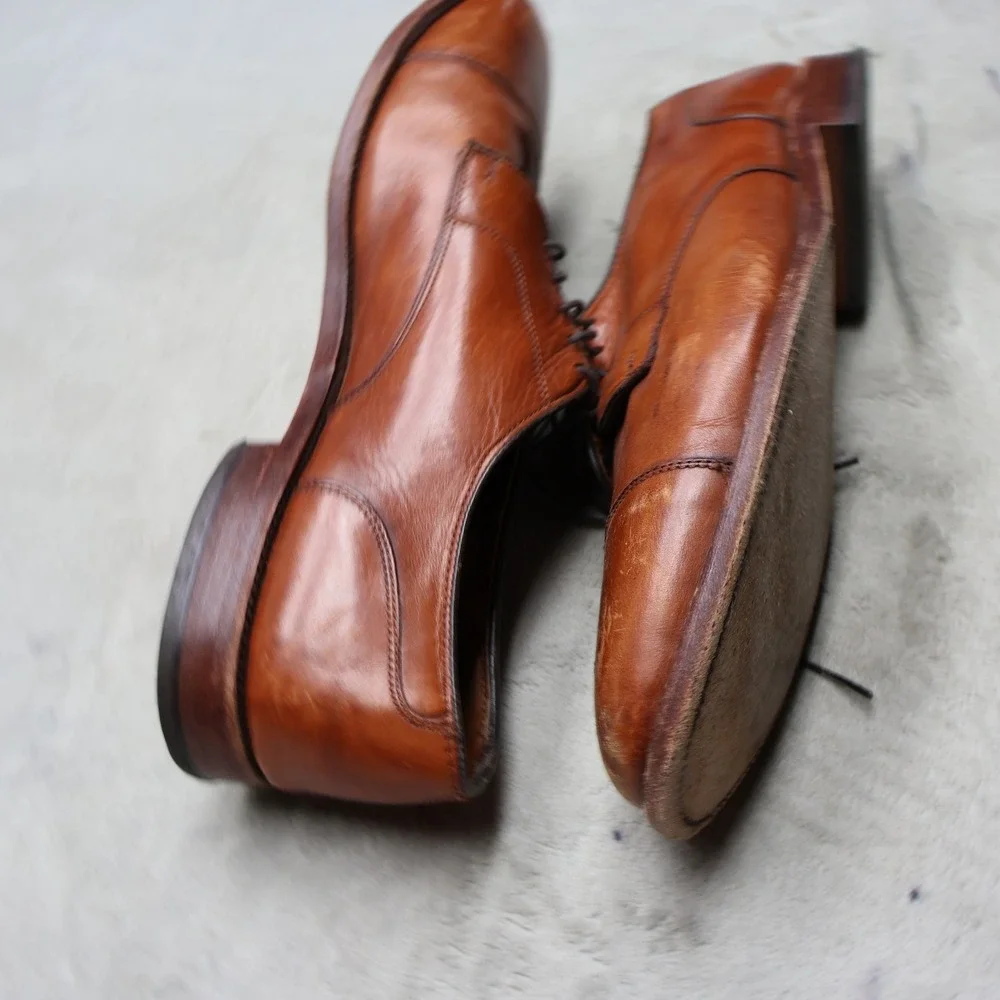 Allen Edmonds Men 12D Dress Shoes Brown Leather Cap Toe Oxford Classic 6558 VTG